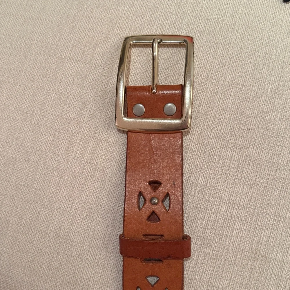 Brown Leather Studded Belt One Size